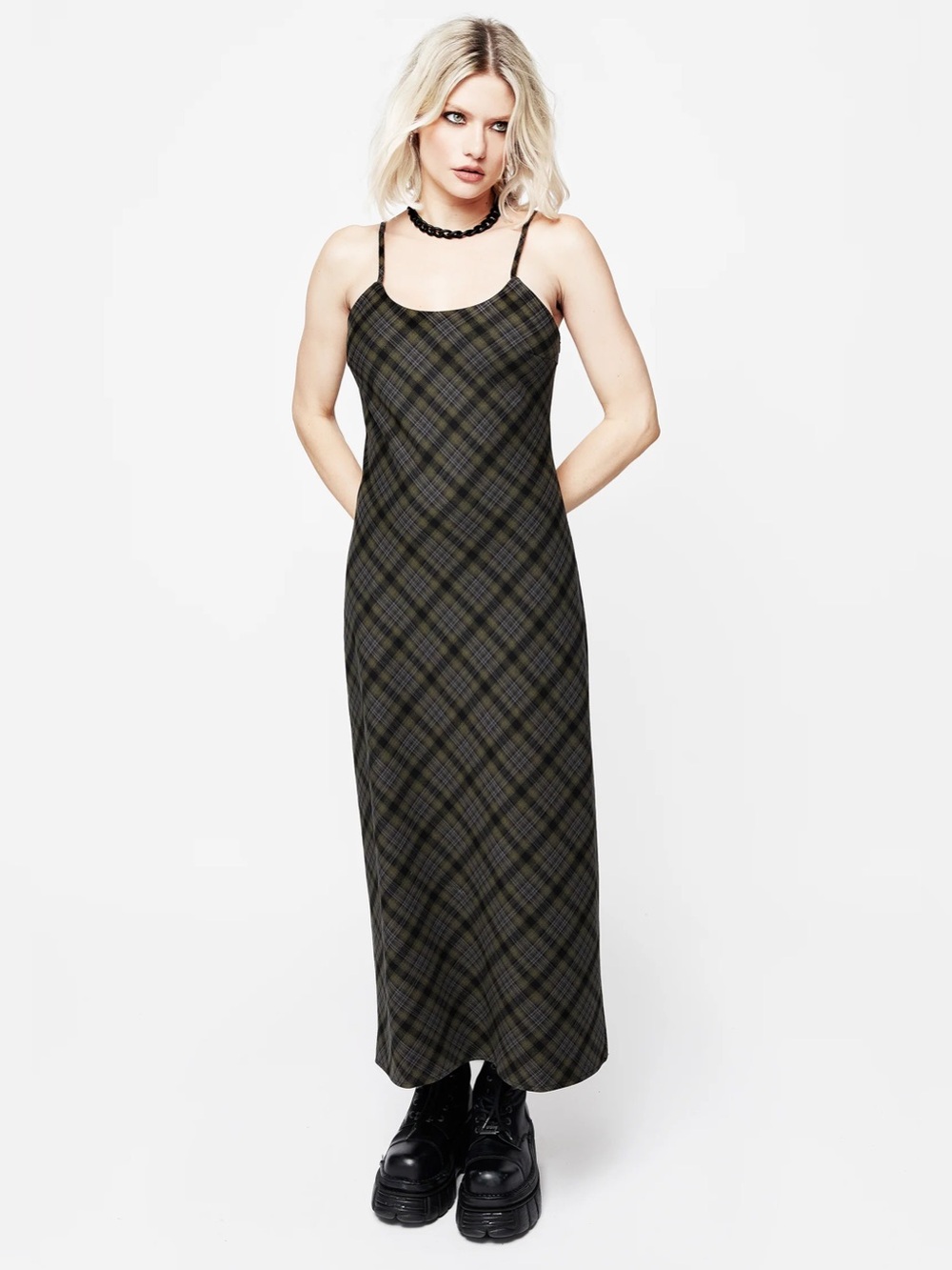 Disturbia NWT Reseda Check Midaxi Cami Dress SIZE 16 Whimsygoth Emo Romantic